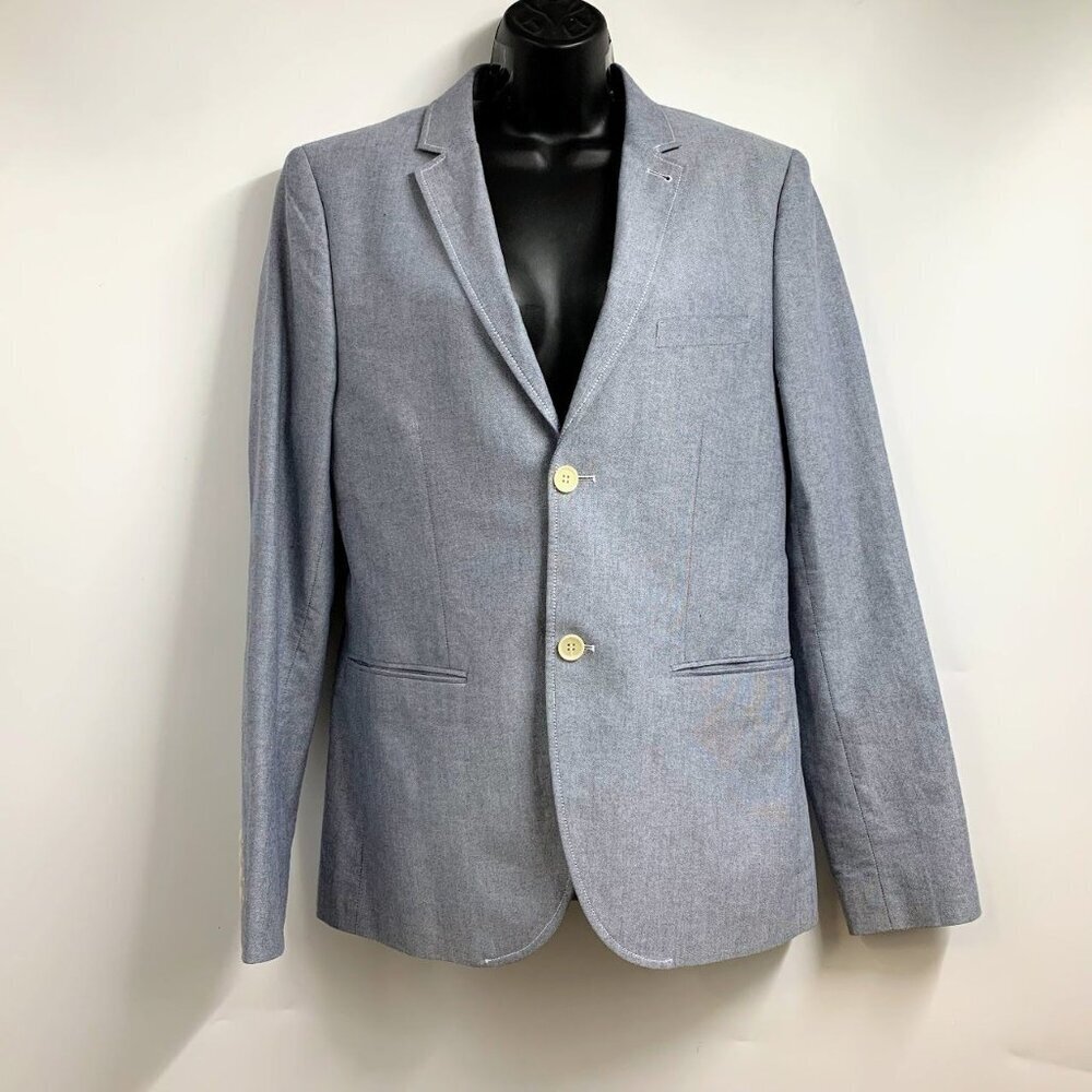 Topman Men's Lt Blue Cotton Skinny Birdseye Lightweight Sport Coat Blazer SZ 38